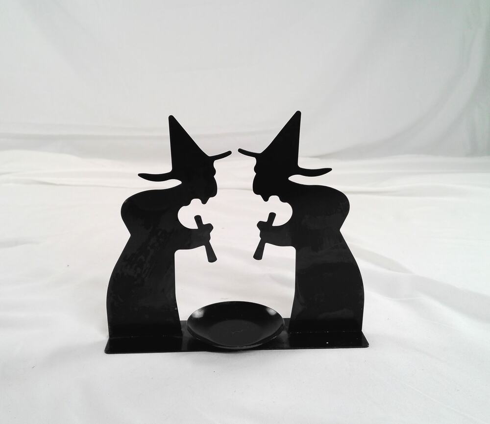 Black Metal Double Witch Tealight Candle Holder Halloween Décor